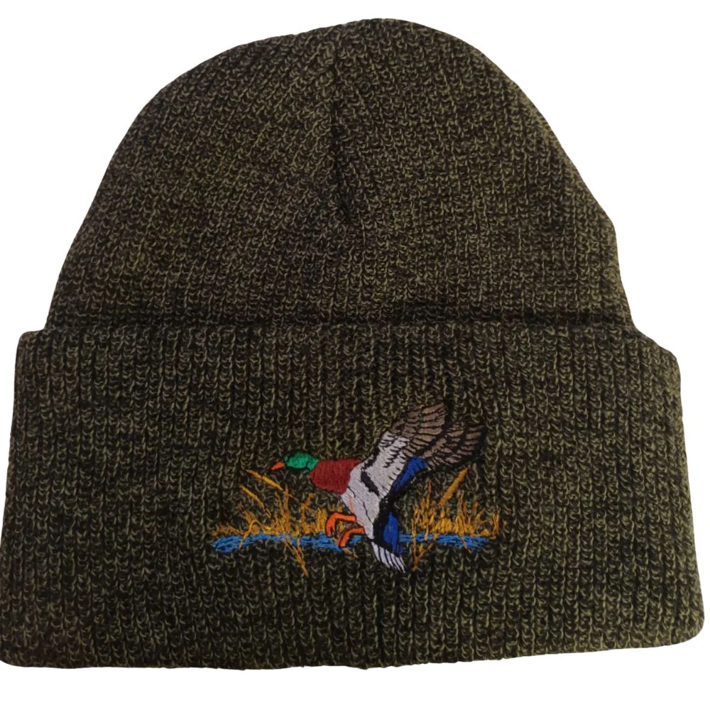 Beechfield | Knit Hat Tweed | Olive Heather With Logo - Image 2