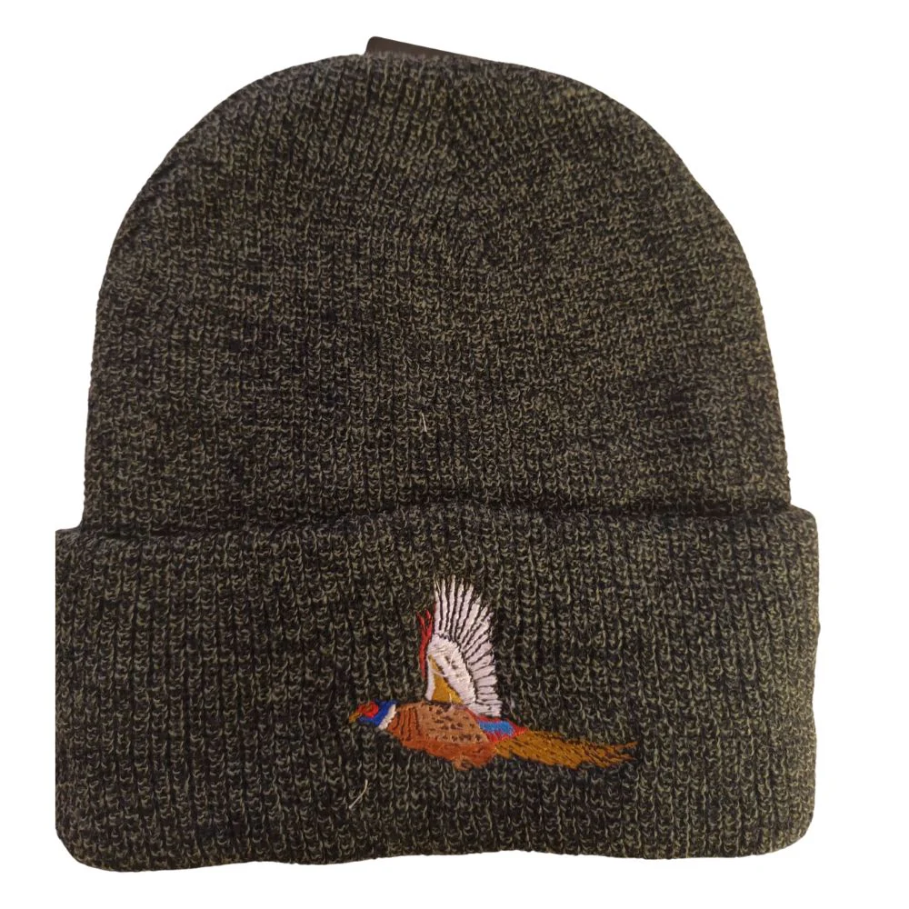 Beechfield | Knit Hat Tweed | Olive Heather With Logo - Image 3