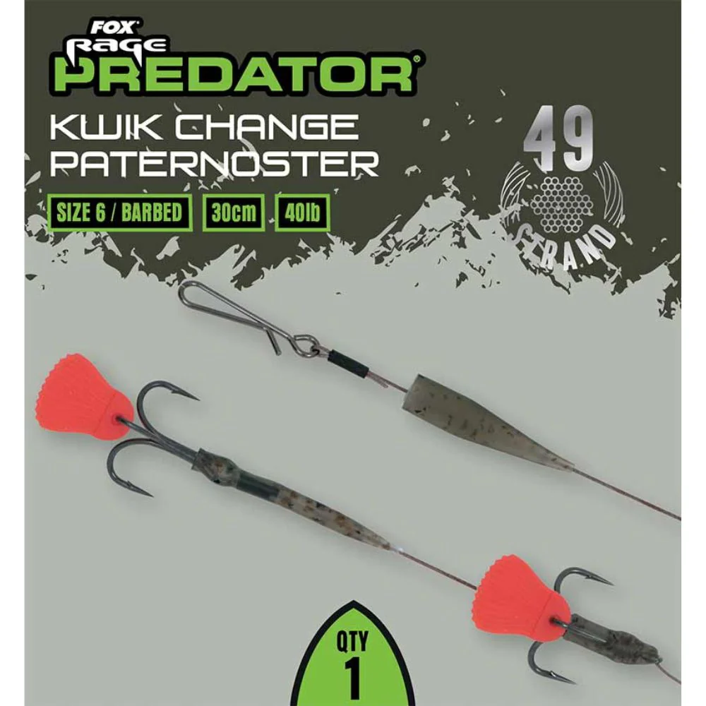 Fox Rage | Predator Kwik Change Paternoster Trace | Barbed | 30cm | 40Ib - Image 5
