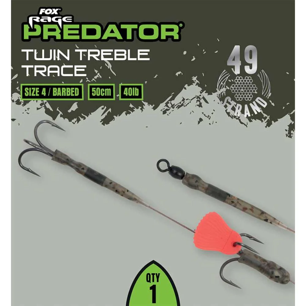 Fox Rage | Predator Twin Treble Trace | Barbed | 52cm | 40lb - Image 3