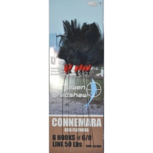 Gowen & Bradshaw | Connemara Cod feathers Black 6 Hook | #6/0 50lbs