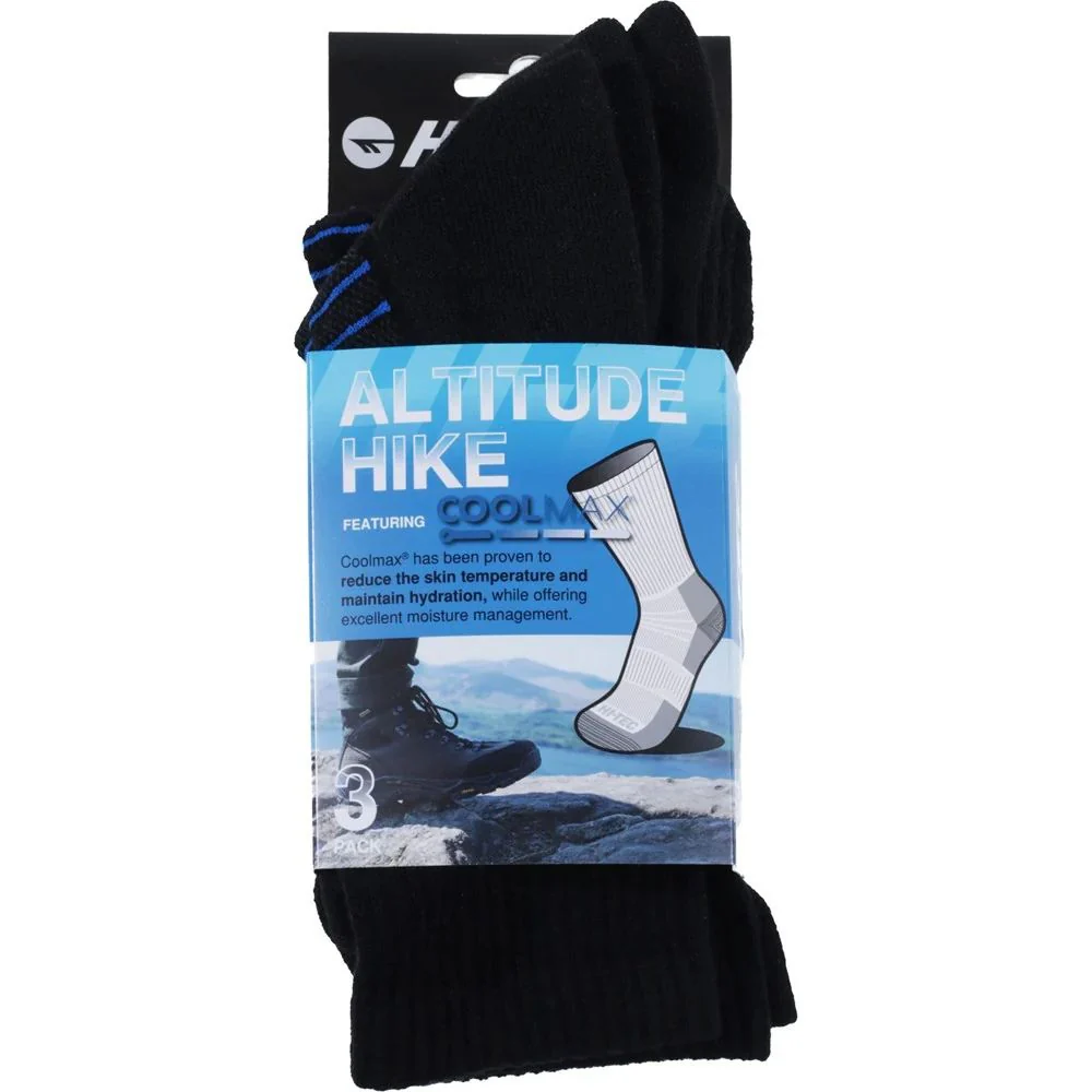 Hi-Tec | Unisex Altitude Hike Coolmax 3 Pack Socks | Black/Blue - Image 3