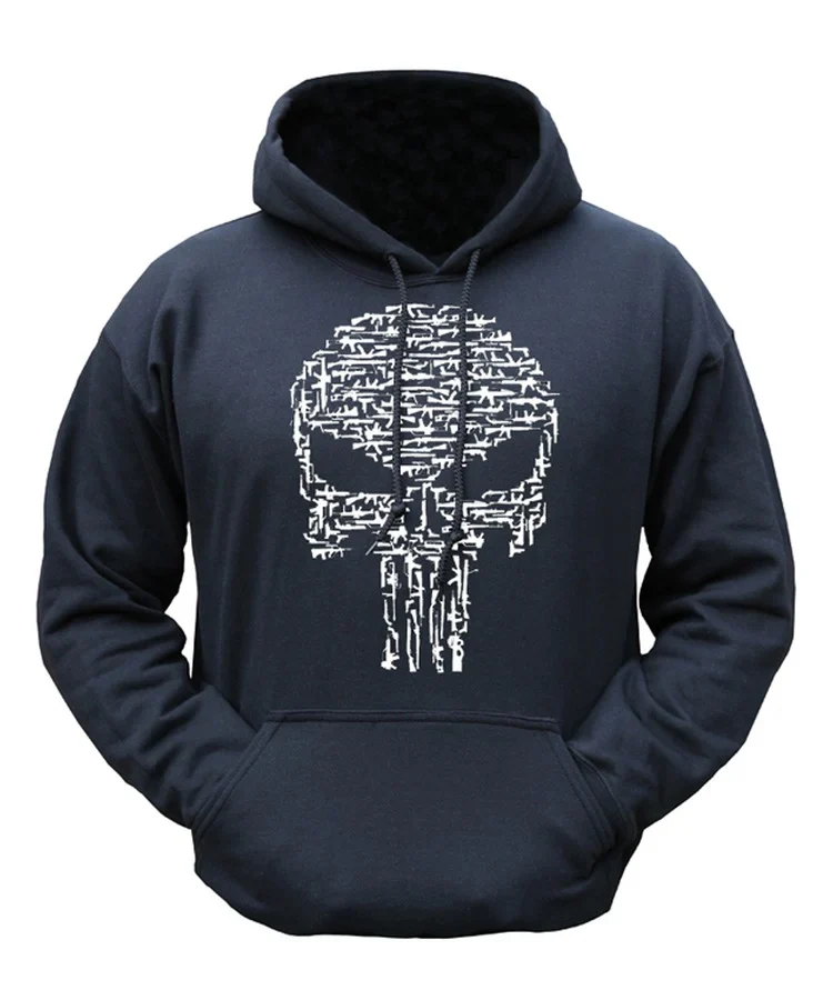 Kombat | Printed Hoodie | Skull/Guns| Black | Large