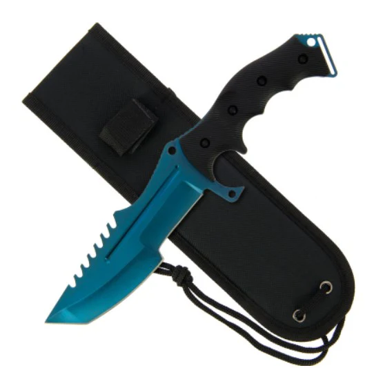 Movie Style Knife Huntsman 934 | 11" Fixed Blade Blue Knife with Sheath