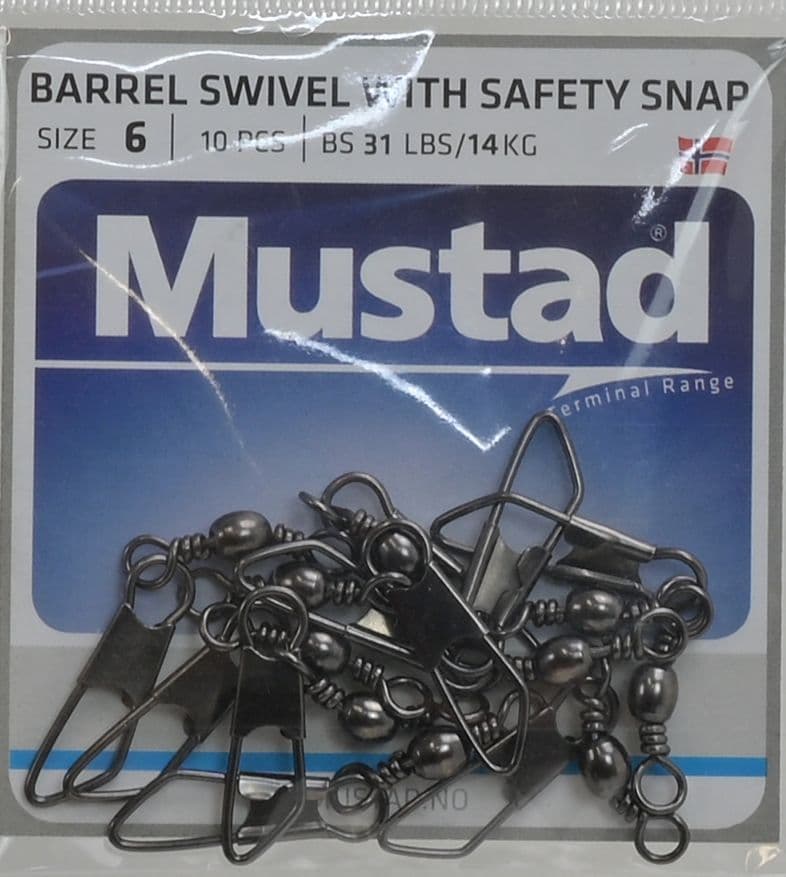 Mustad | Barrel Swivels Safety Snap | 10pcs