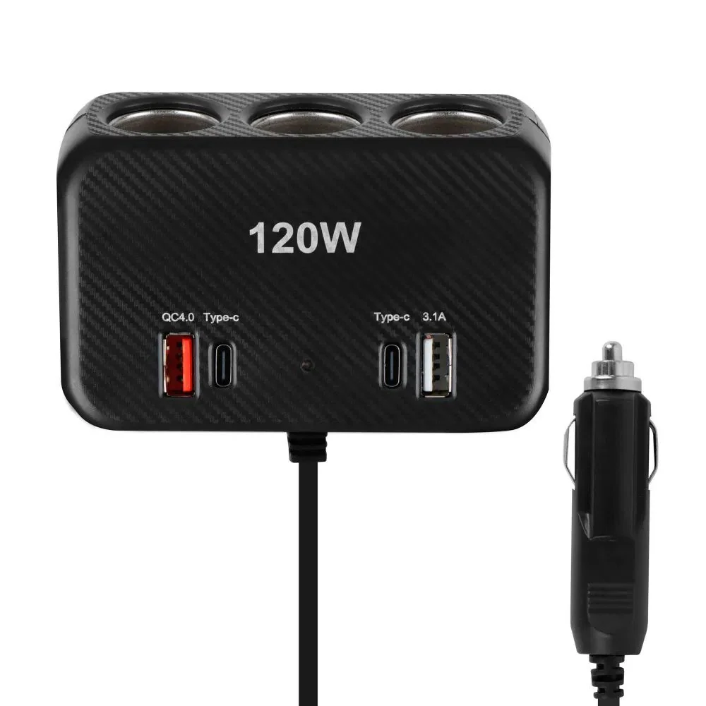Streetwize | 12V Triple Socket + Dual USB (A & C) | 80cm Cable