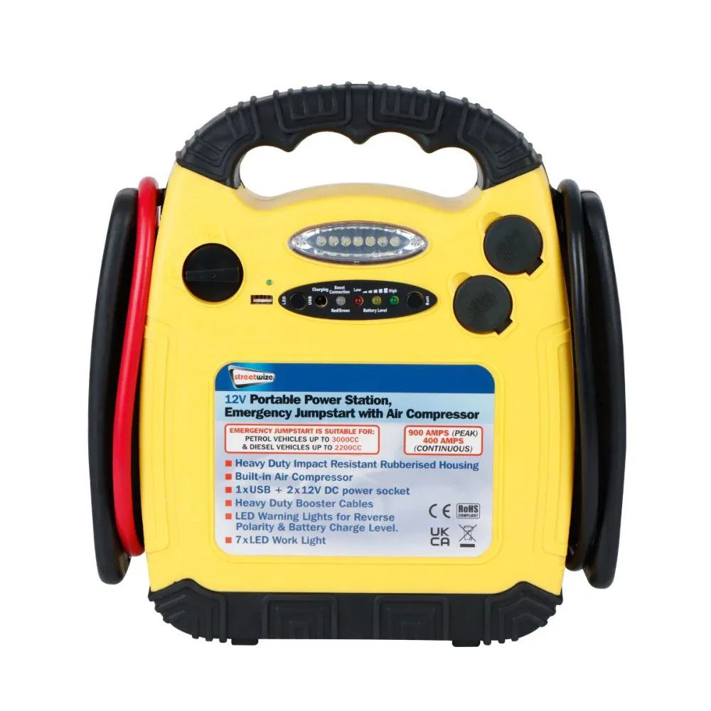 Streetwize | 15Ah 12V Portable Power Stn & Emergency Jumpstart | 260PSI Air Compressor (Petrol 3000cc/Diesel 2200cc)
