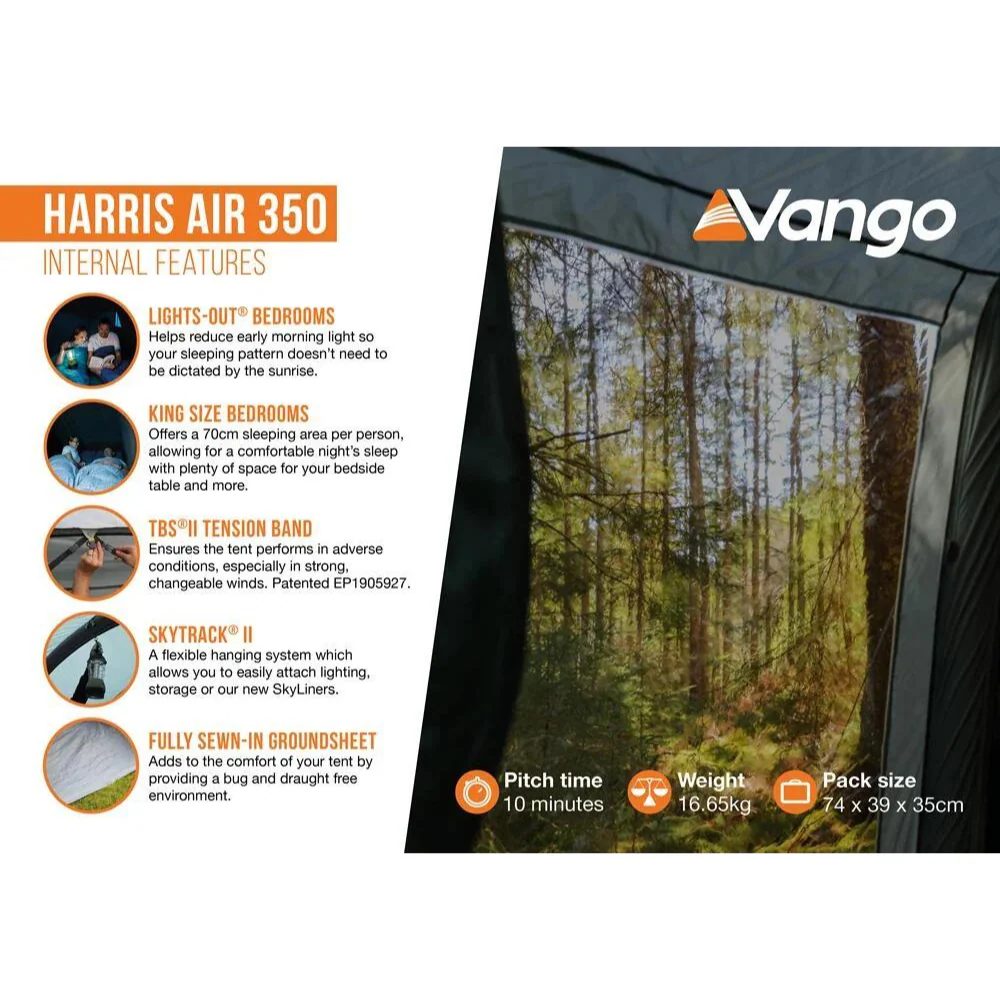 Vango | Harris Air 350 3-man AirBeam® tent | Mineral Green - Image 5